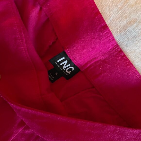 INC Button Trim Wide Leg Pants Hot Pink Linen 14 - Picture 3 of 3